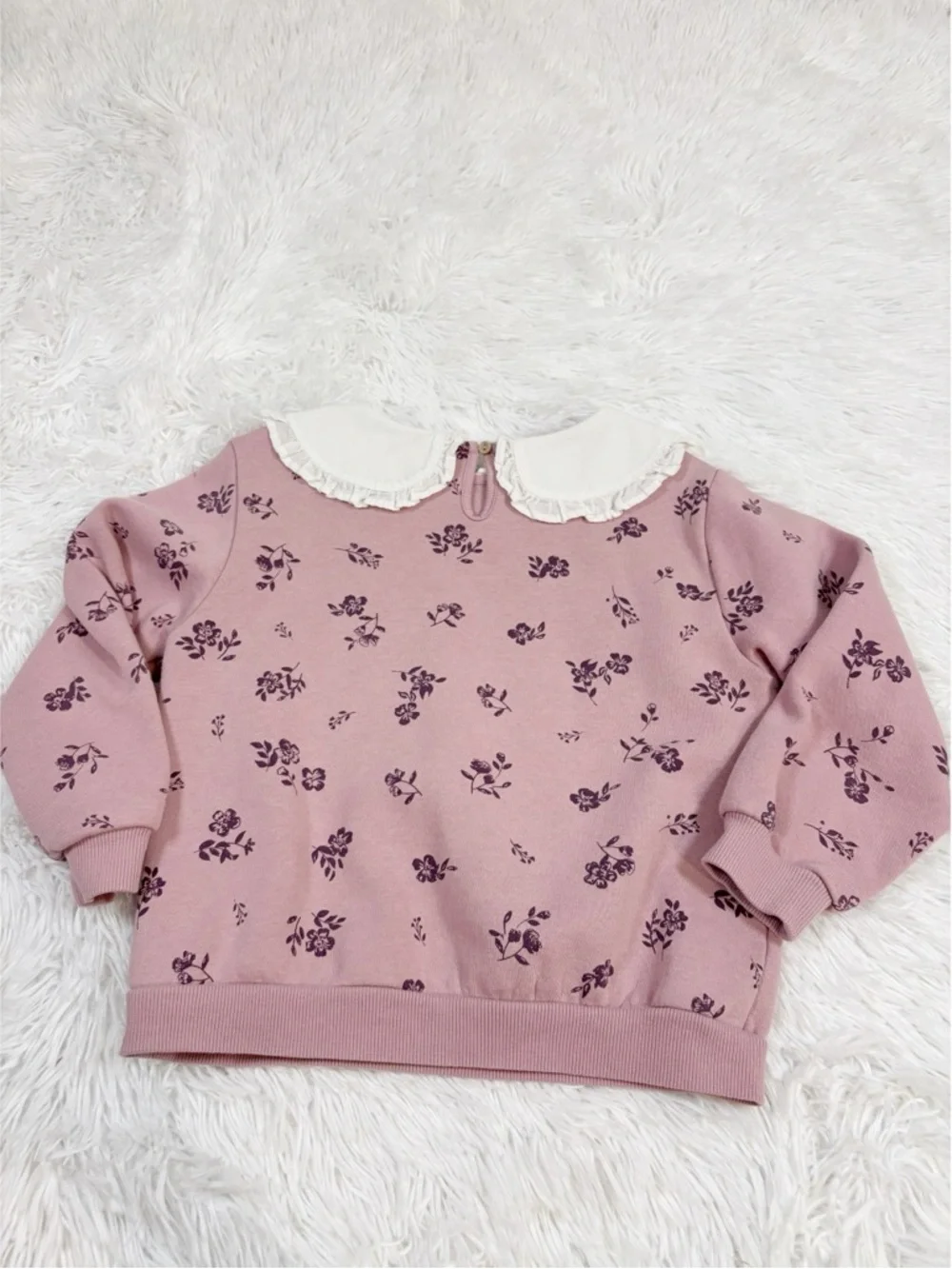 HM Girls Pink Floral Sweater sweatshirt with White Peter Pan Collar long sleeve